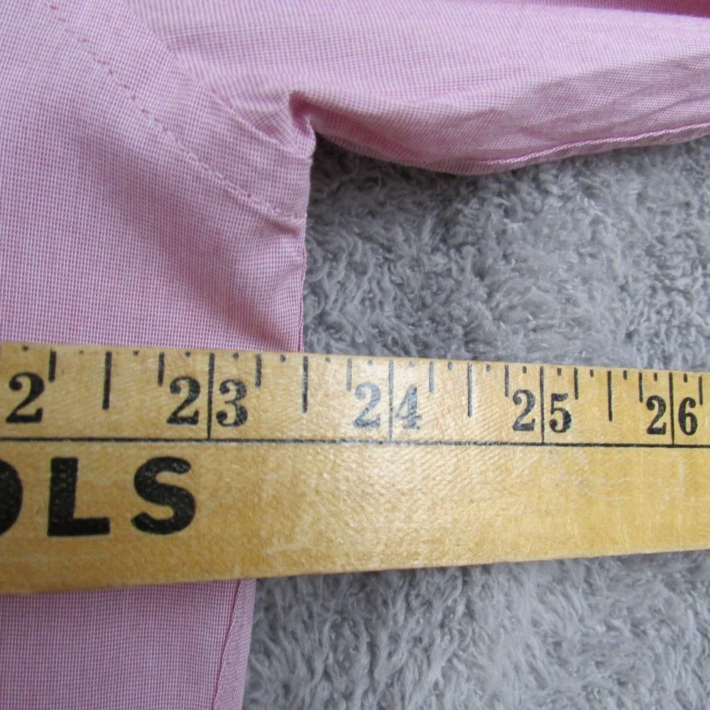 Kenneth Cole Reaction Shirt Mens 17 34/35 Pink Check Slim Stretch Long Sleeve‎